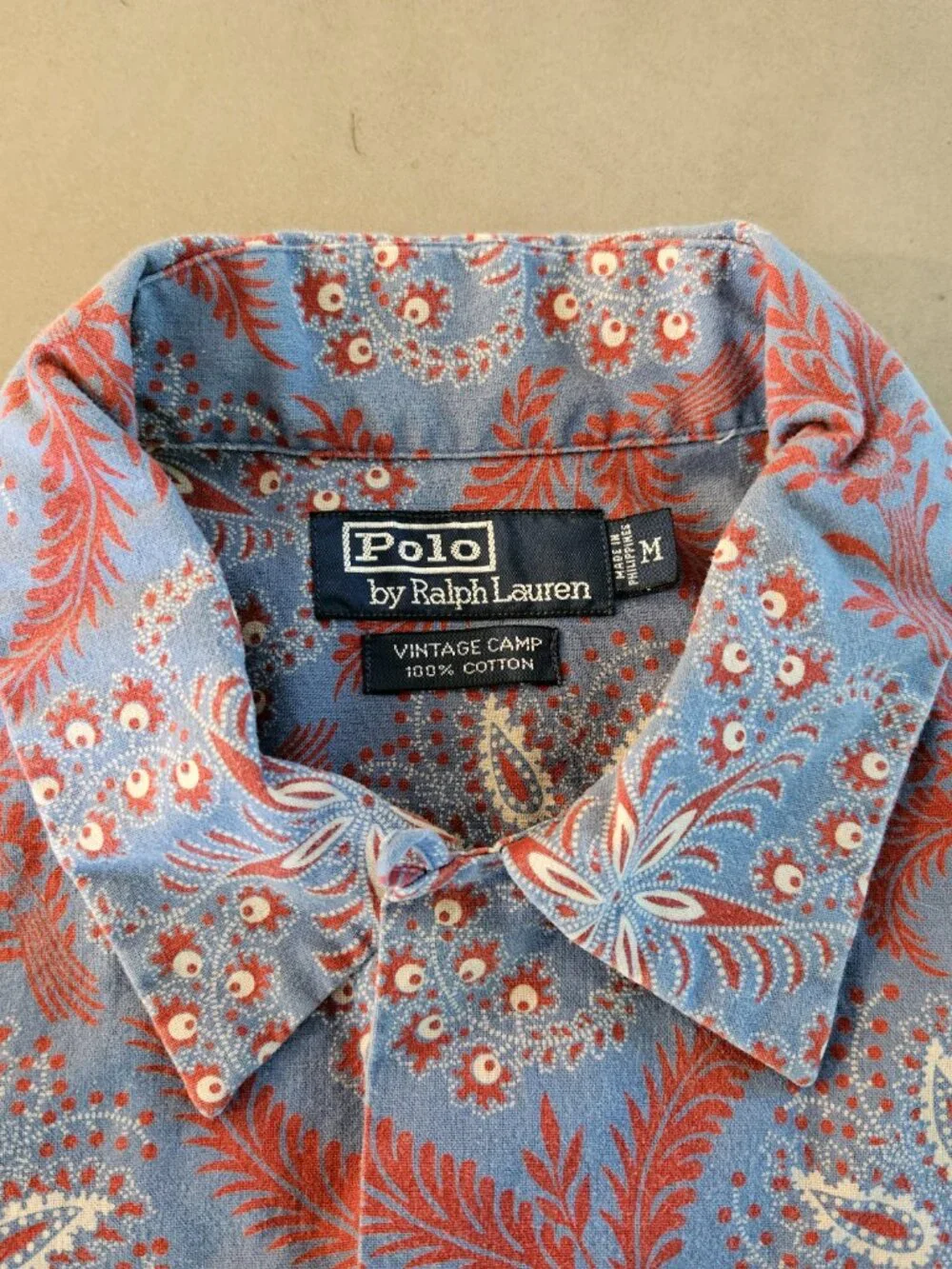 Polo Ralph Lauren Vintage Camp 100% Cotton Button Front Blue & Red Shirt Size M